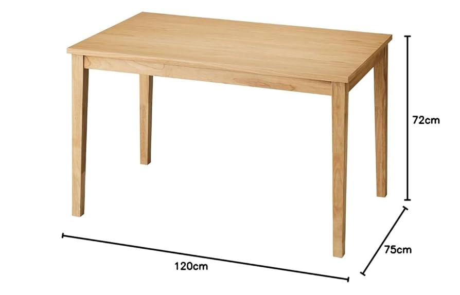 オーク材テーブル 120cm x 75cm Amazon｜ダイニングテーブル ラバーウッド無垢材 4人用 食卓